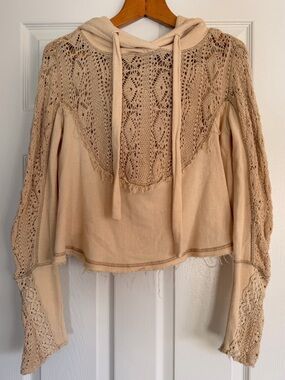 Free People Crocheted Lace Hooded Sweatshirt Size XS